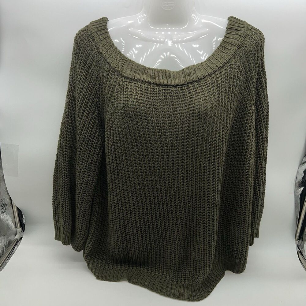 Miracle City USA Shaker Knit Sweater Boat Neck Long Sleeve Deep Green Size M/L